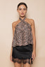 Chic Modern Snake Animal Print Halter Buckle Top