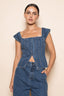 Corset Square Neck Cap Sleeve Top (Denim)