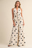 Polkadot Halter Tie-front Top & Tiered Wide-leg Pants Set