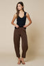 High Waist Taper Pants With Pockets (Brown)