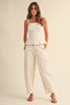 Stretch Twill Structured Peplum Top And Barrel Pants (Cream)