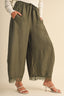 Barrel Fit Pants With Lace Trim On The Bottom Hem (Olive)