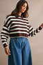 Striped Polo Cropped Sweater (Chocolate Brown/Cream)