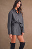 Pin Stripe Collar Button Up Shirt And Skirt Set