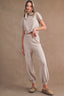 Short Sleeve Knit Sweater and Pants Set with Scarf
