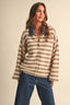 Denim Collar Knitted Stripe Jacket (Beige)