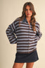 Denim Collar Knitted Stripe Jacket (Brown)