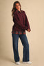 Long Sleeve Plaid Button Down Inner Layer Sweater (Burgundy)