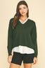 V-Neck Knit Woven Combo Top (Eden Green)