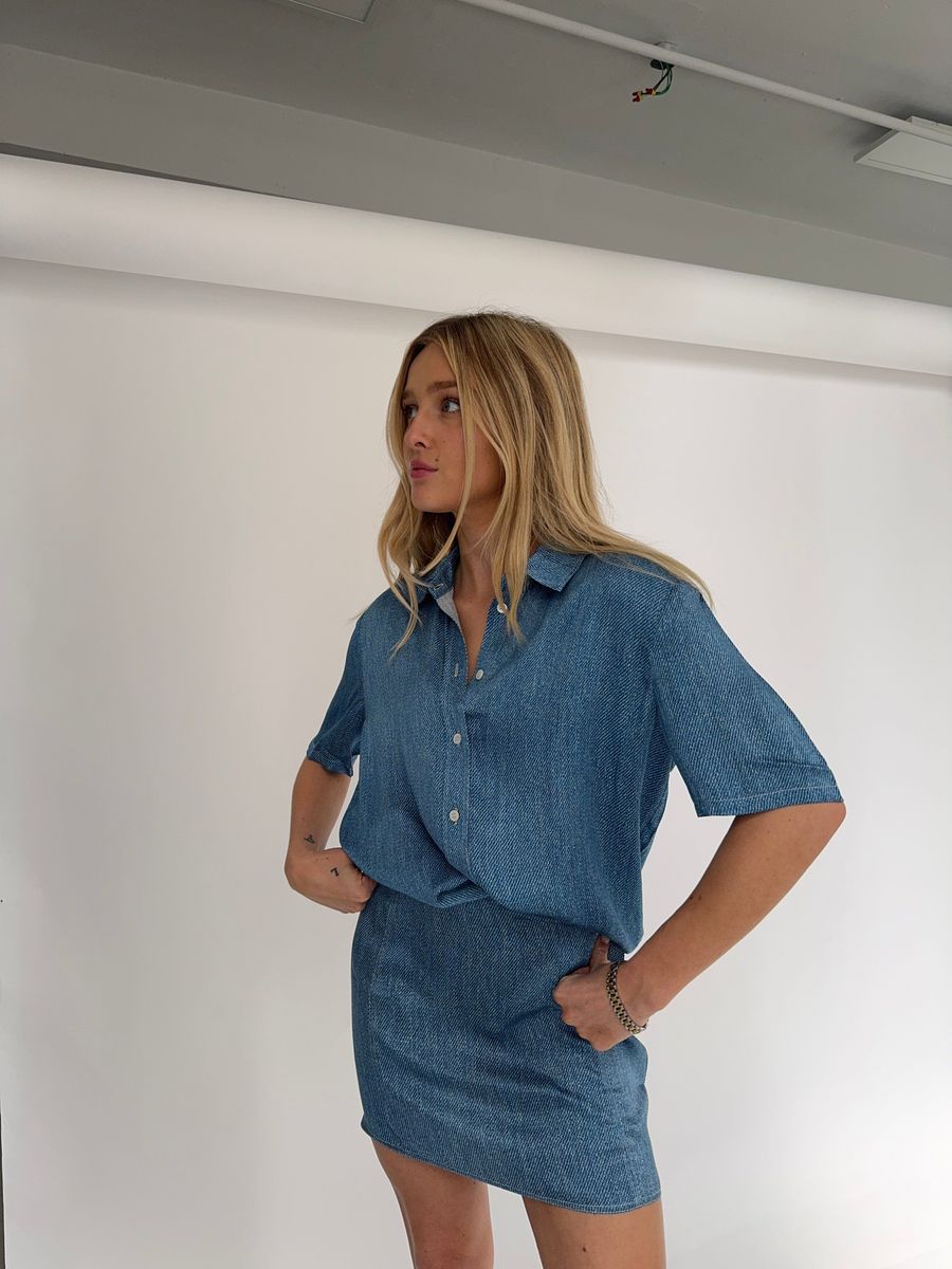 Anaphe Silk Mini Skirt Light Denim Wash
