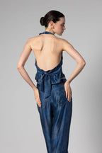 Anaphe Silk Halter Waistcoat Dark Wash Denim
