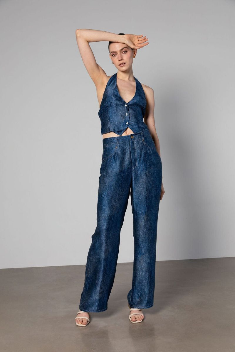 Anaphe Silk Halter Waistcoat Dark Wash Denim