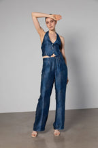 Anaphe Silk Halter Waistcoat Dark Wash Denim