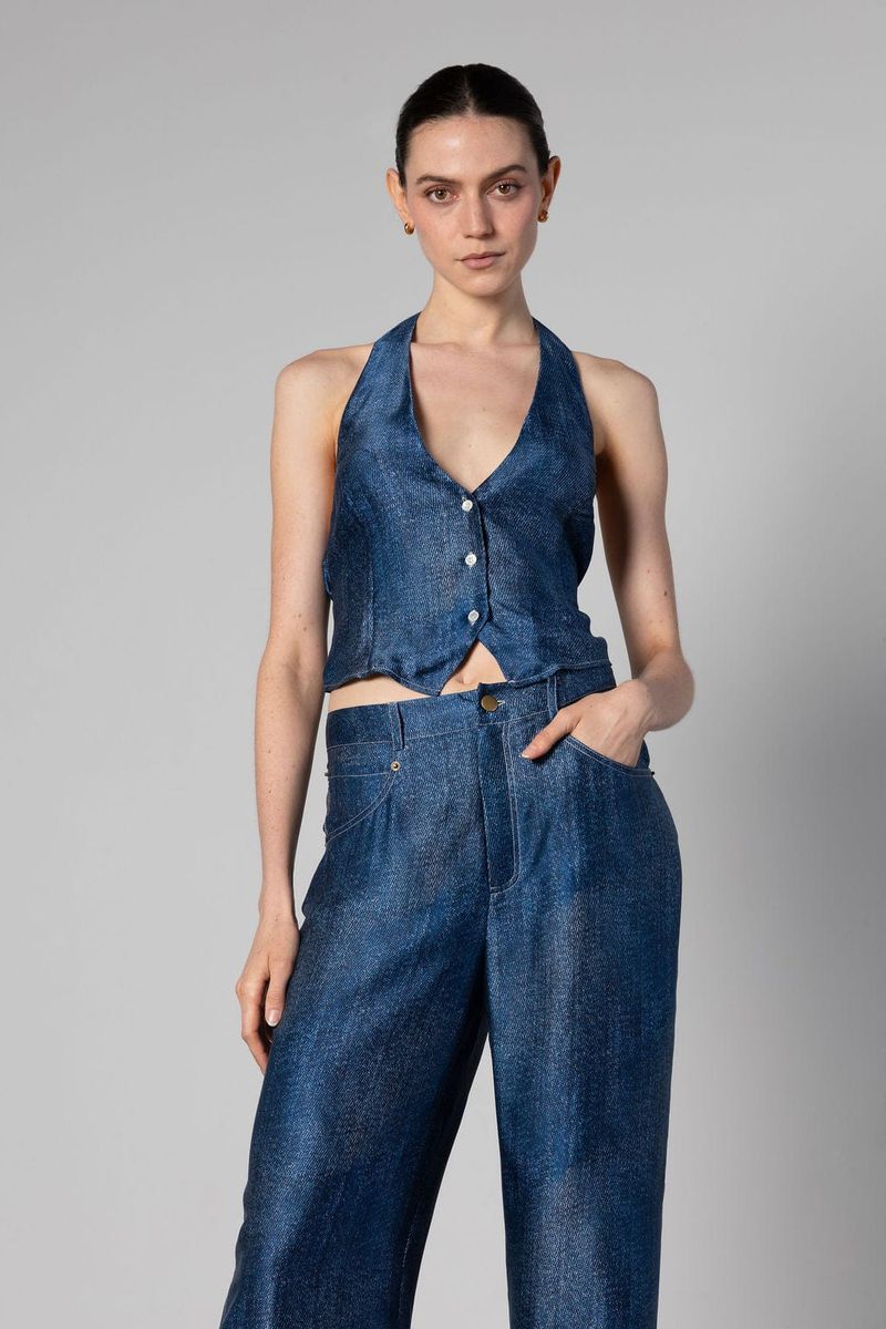 Anaphe Silk Halter Waistcoat Dark Wash Denim