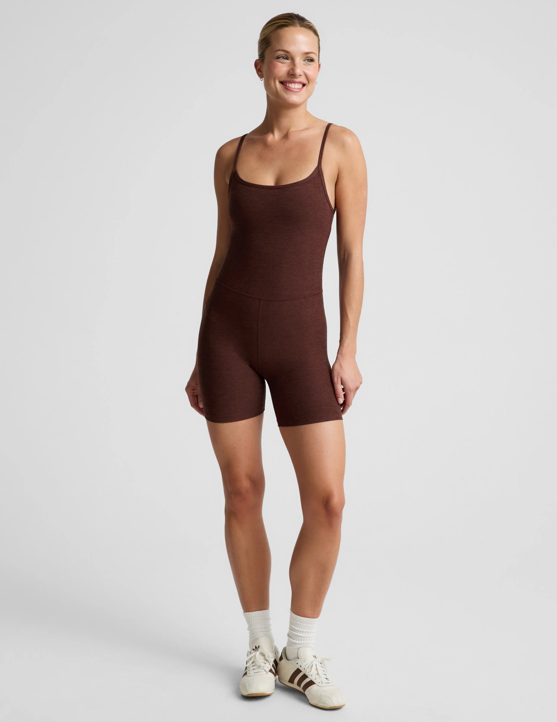 Beyond Yoga Spacedye™ Keep Pace Biker Jumpsuit (Iced Mocha Heather)