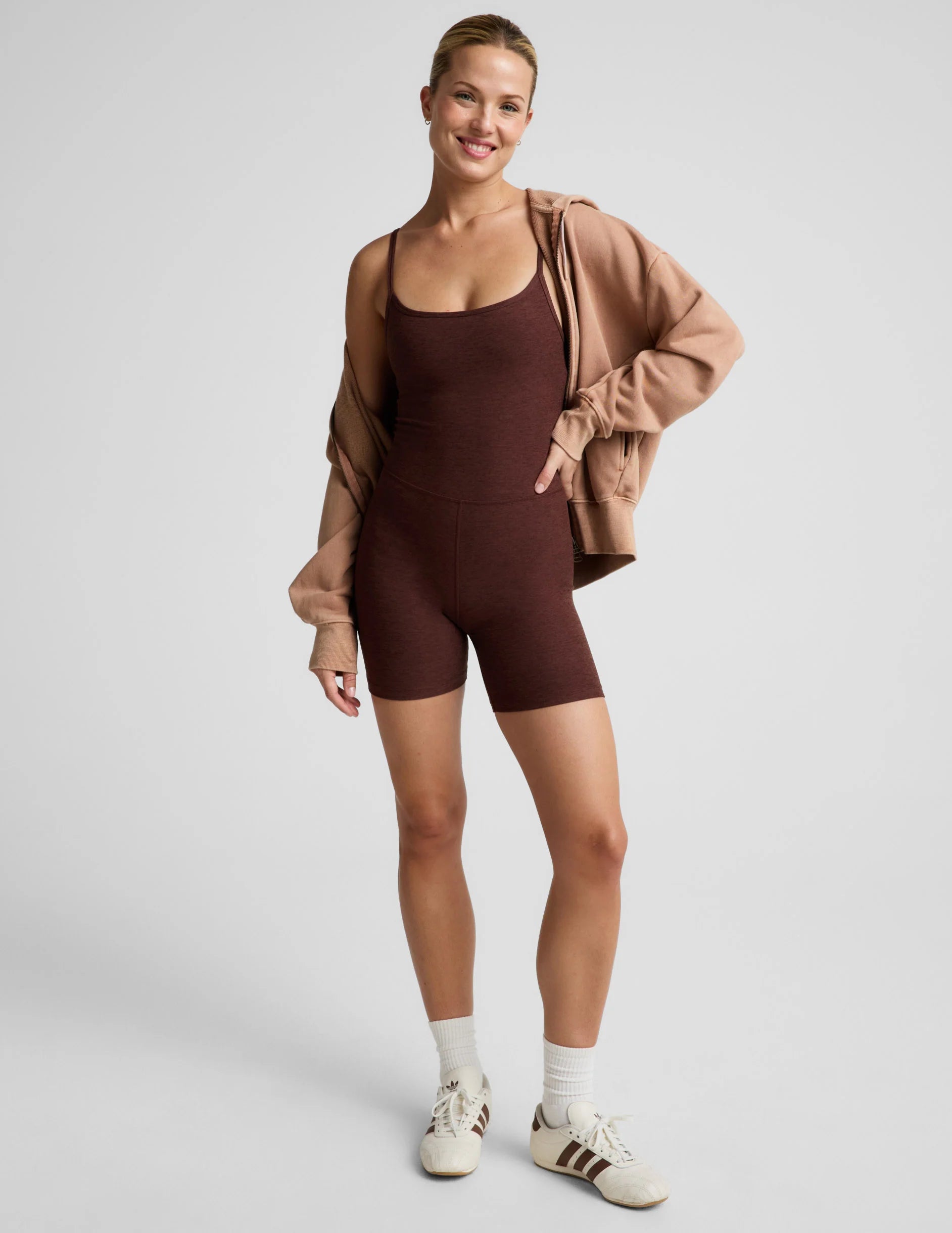 Beyond Yoga Spacedye™ Keep Pace Biker Jumpsuit (Iced Mocha Heather)