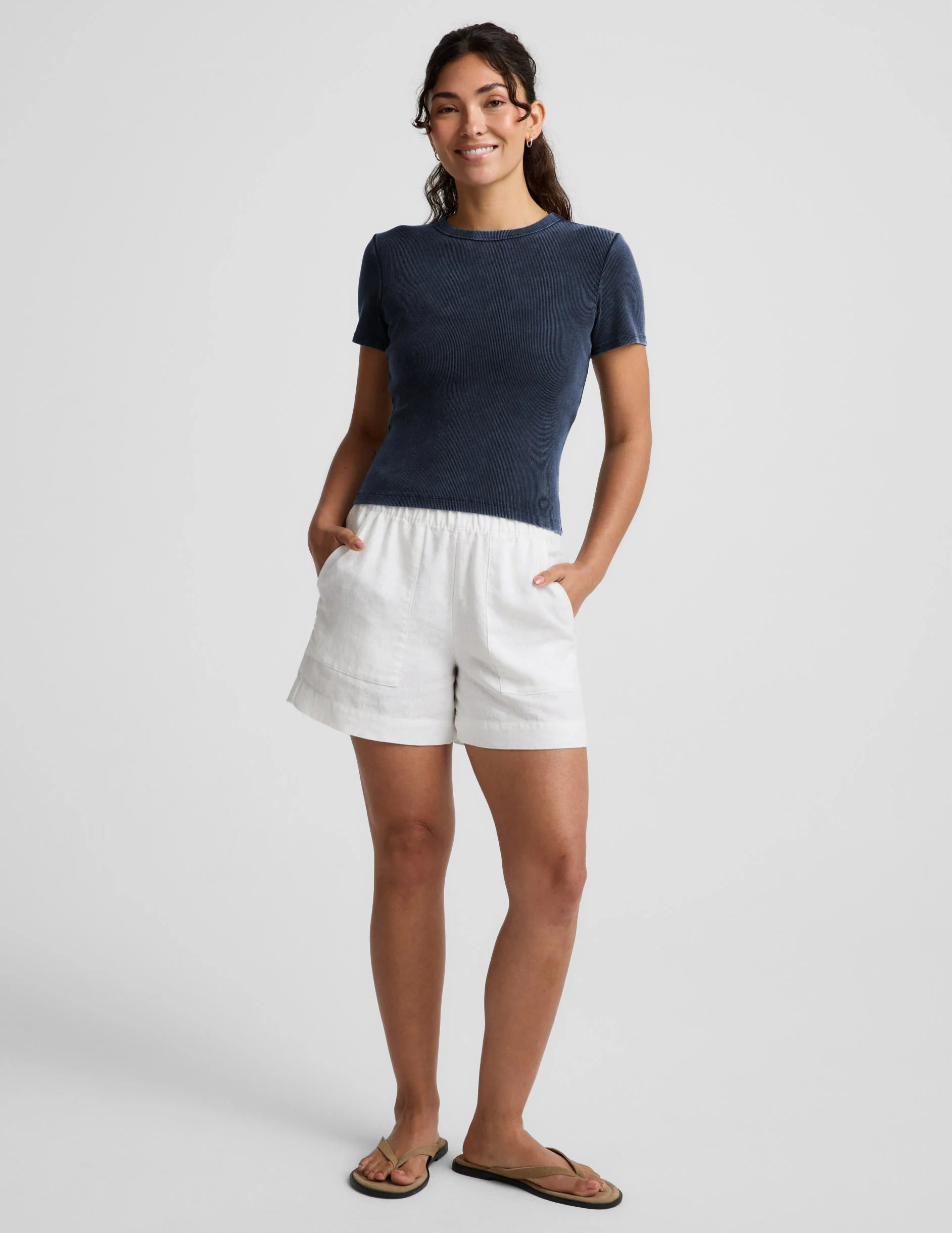 Beyond Yoga On Repeat Rib Baby Tee (Washed Nocturnal Navy)