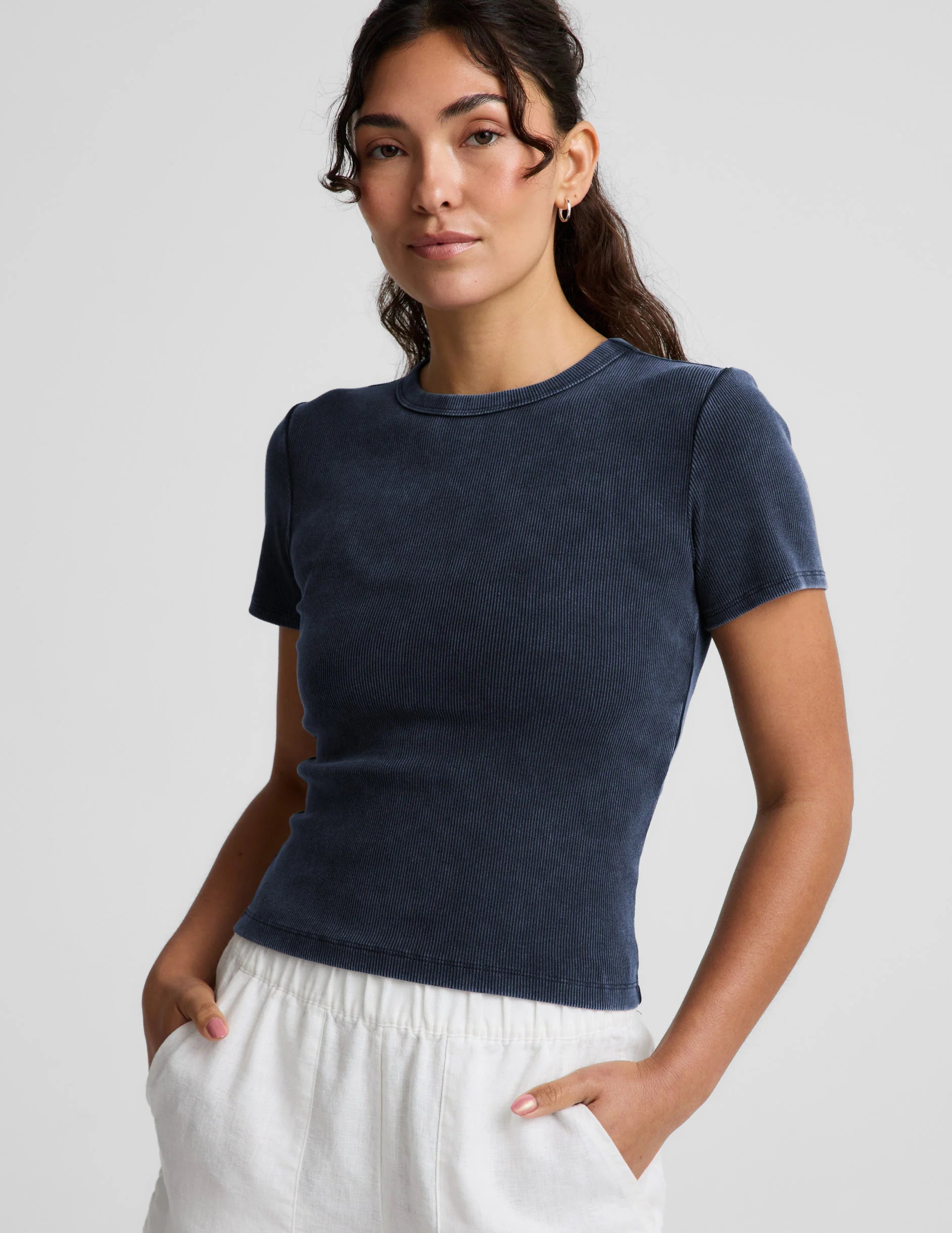 Beyond Yoga On Repeat Rib Baby Tee (Washed Nocturnal Navy) Main image