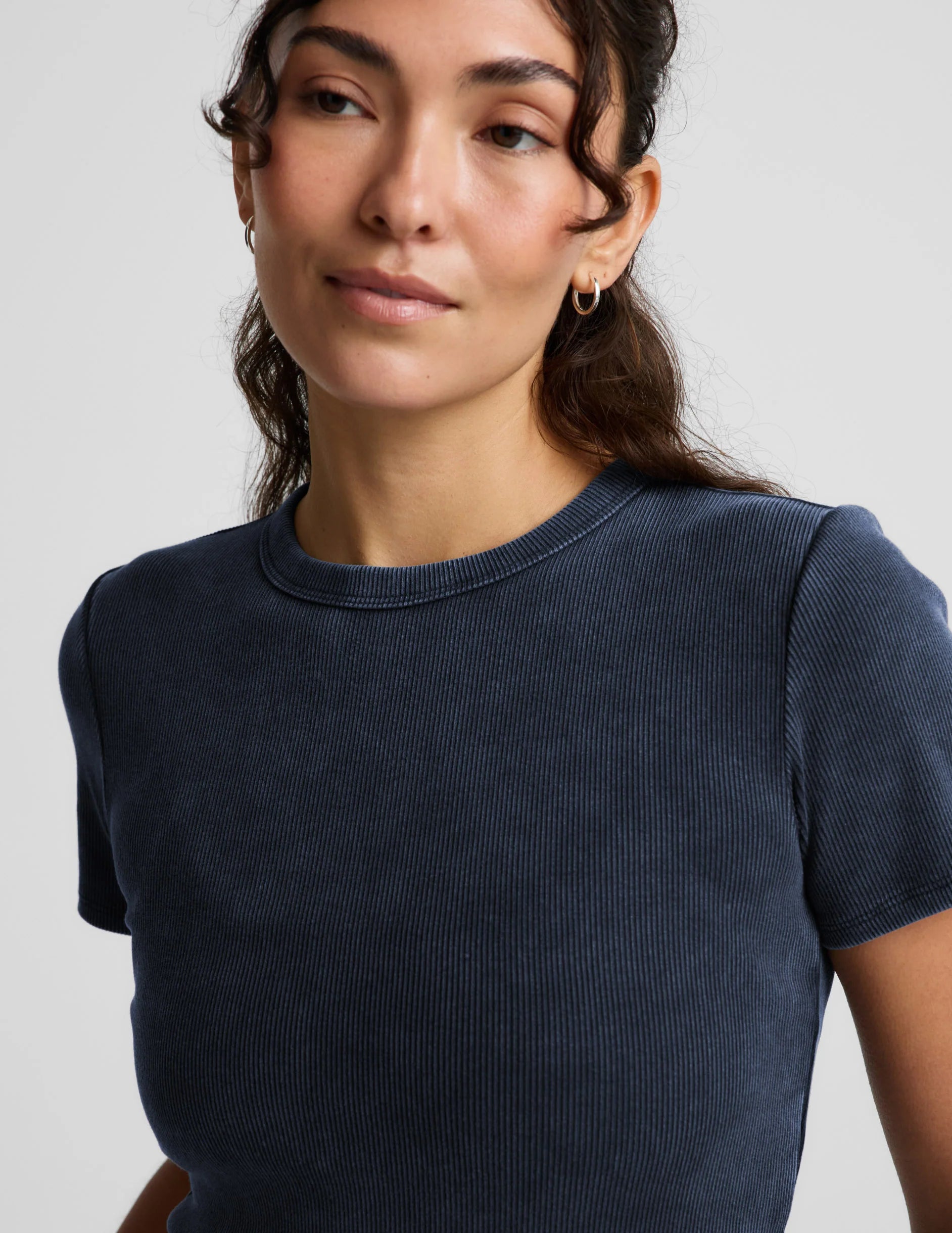 Beyond Yoga On Repeat Rib Baby Tee (Washed Nocturnal Navy)