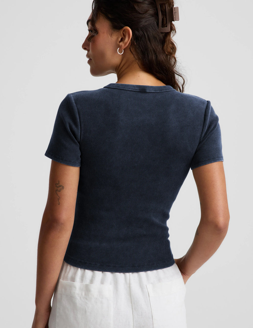 Beyond Yoga On Repeat Rib Baby Tee (Washed Nocturnal Navy)