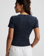 Beyond Yoga On Repeat Rib Baby Tee (Washed Nocturnal Navy)