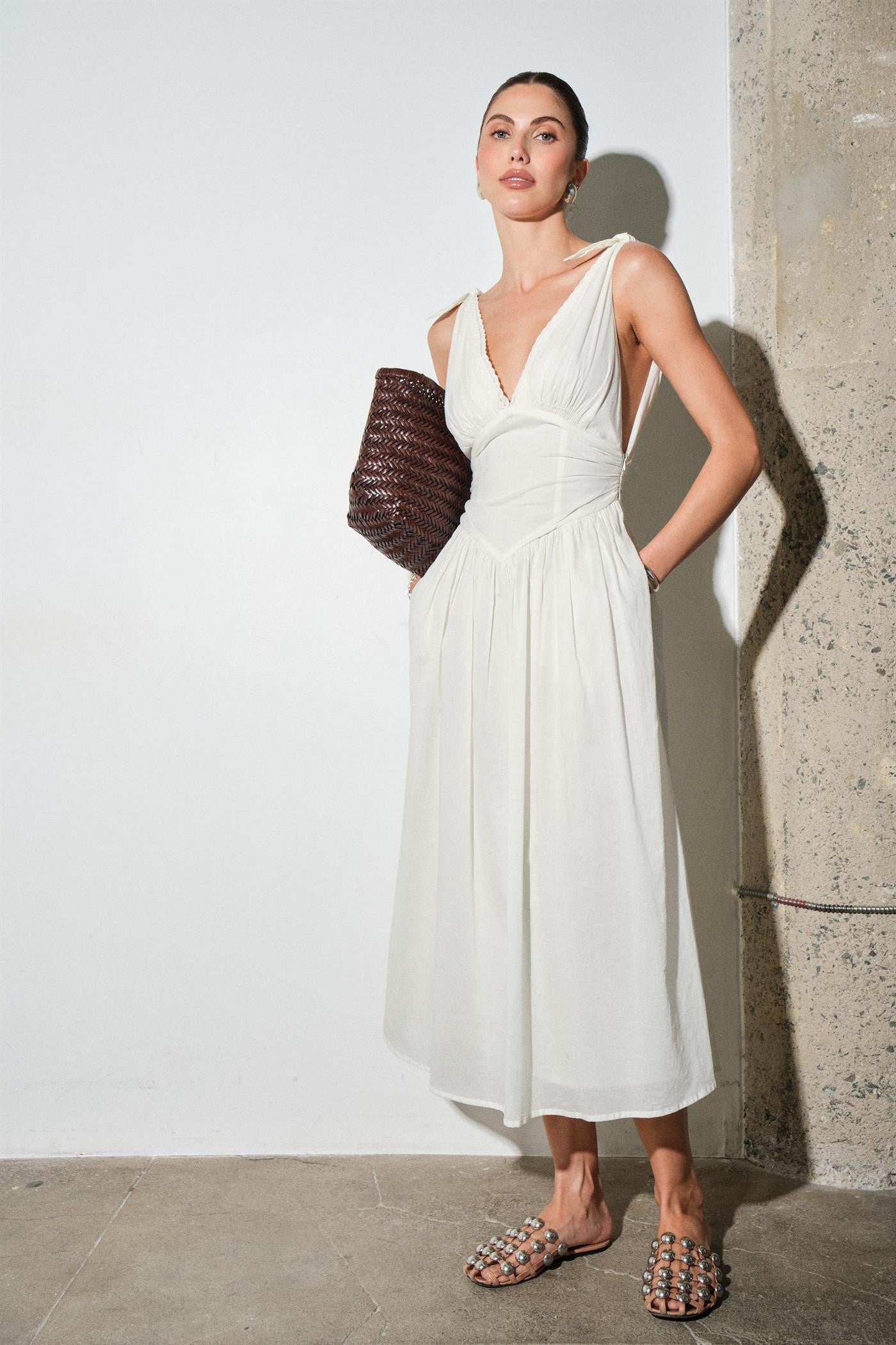 Biarritz Cotton Poplin Corset Waist Maxi Dress