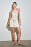 Menorca Satin Embroidered Scarf Halter Mini Dress