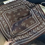 Floral Dot Satin Square Scarf (Brown)