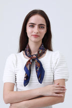Retro Paisley Silky Scarf (Navy)