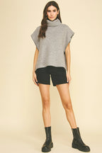 Turtleneck Knit Vest Poncho (Heather Grey)