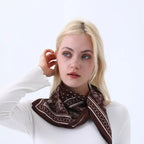 Floral Dot Satin Square Scarf (Brown)