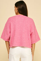 Button Down Short Sleeve Sweater (Pink)