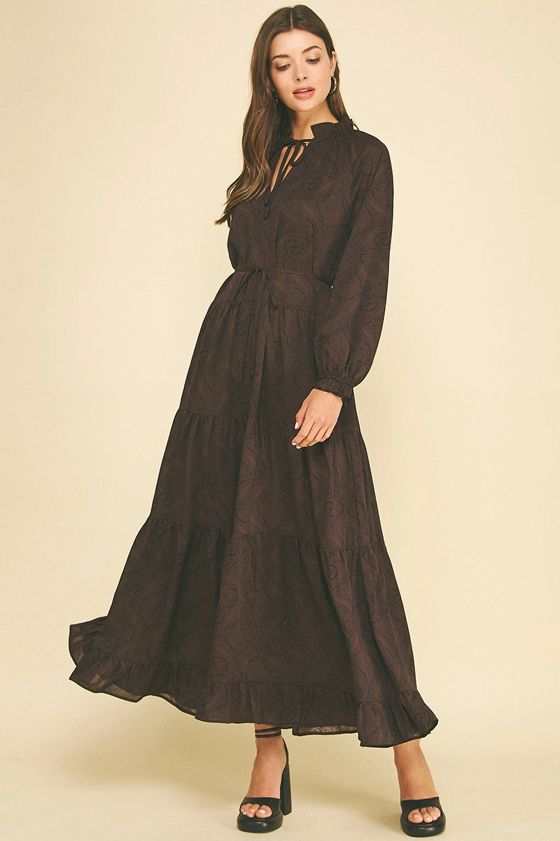 Paisley Print Tiered Maxi Dress
