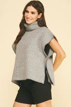 Turtleneck Knit Vest Poncho (Heather Grey)
