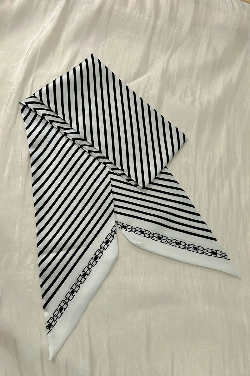 Striped Satin Silky Skinny Scarf (Black)