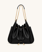 JW PEI Rowan Ruched Drawstring Chain Bucket Bag (Black)