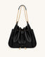 JW PEI Rowan Ruched Drawstring Chain Bucket Bag (Black)