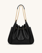 JW PEI Rowan Ruched Drawstring Chain Bucket Bag (Black)