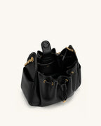 JW PEI Rowan Ruched Drawstring Chain Bucket Bag (Black)