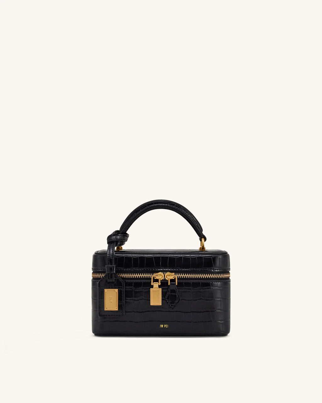 JW PEI Cleo Box Shape Top Handle Bag (Black Croc)