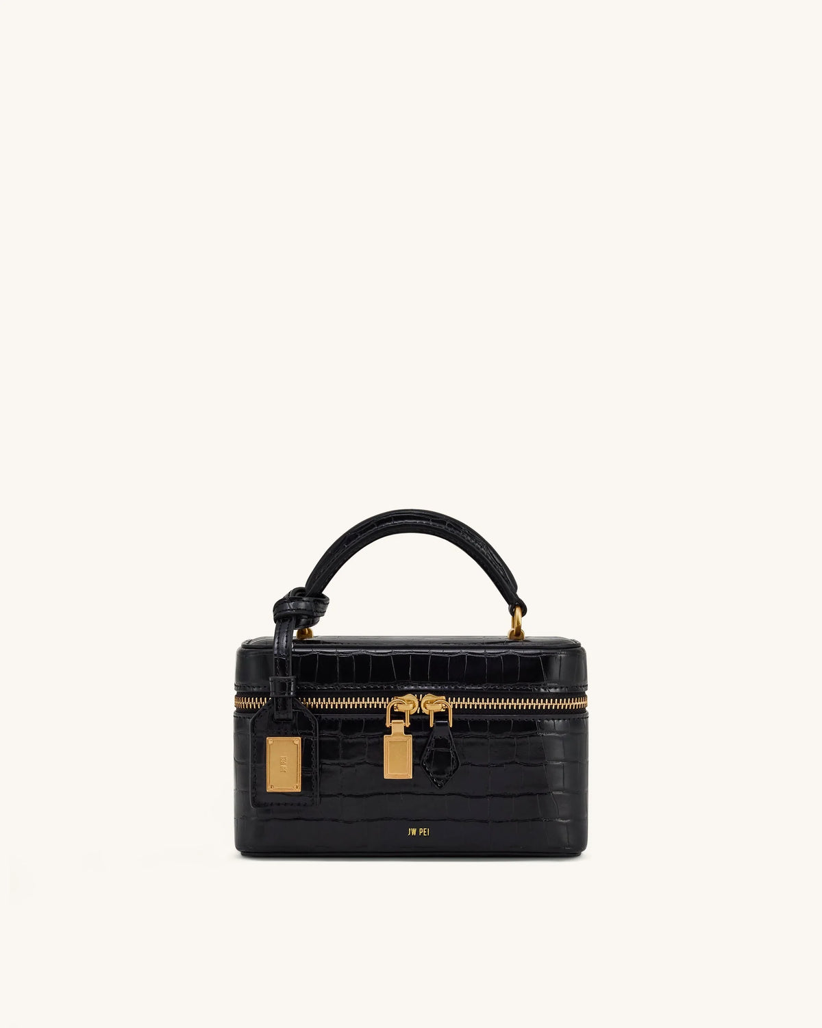 JW PEI Cleo Box Shape Top Handle Bag (Black Croc)