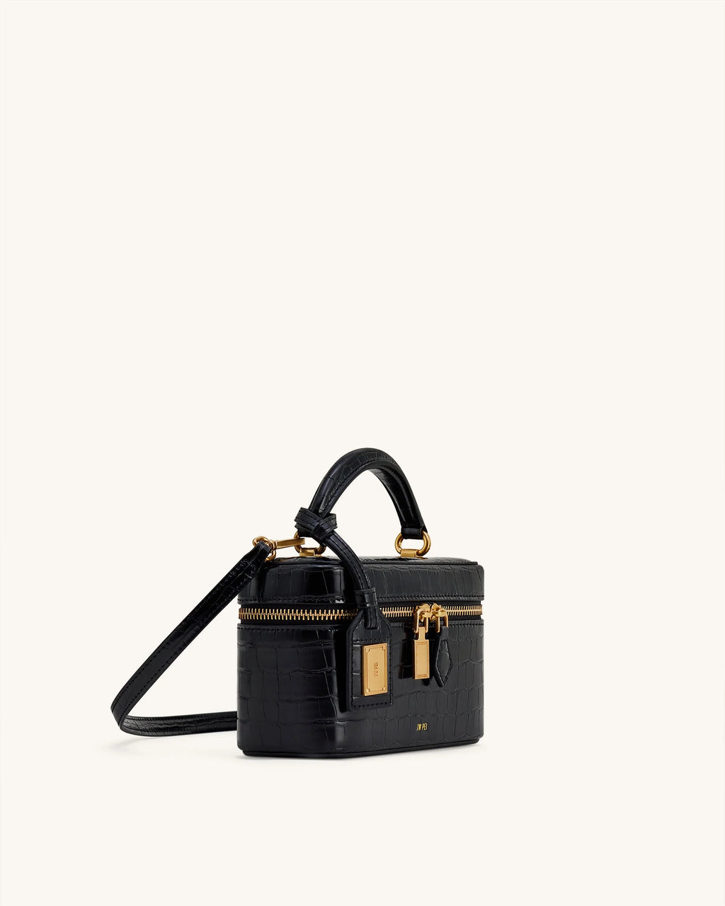 JW PEI Cleo Box Shape Top Handle Bag (Black Croc)