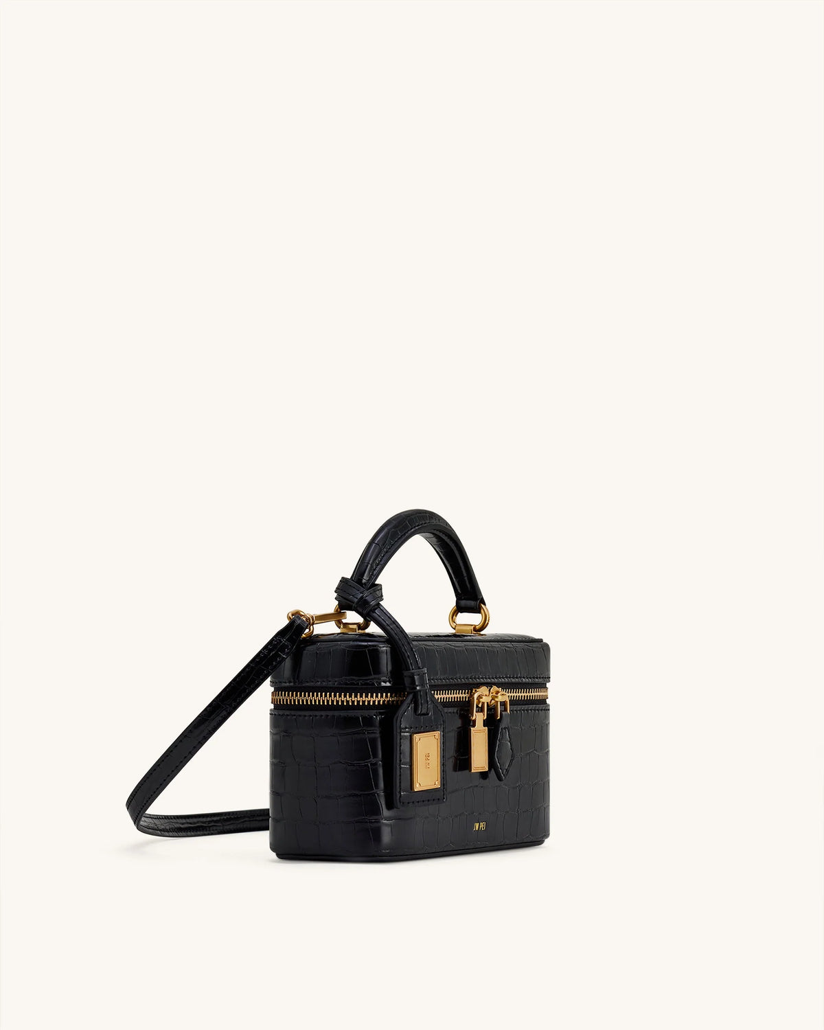 JW PEI Cleo Box Shape Top Handle Bag (Black Croc)
