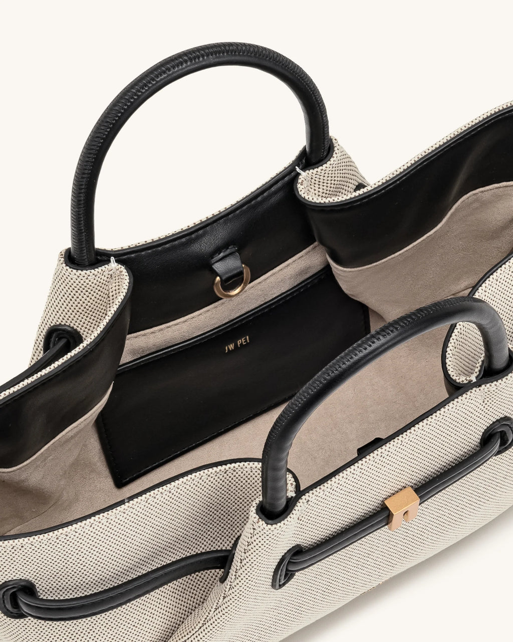 JW PEI Maeve Dachshund Metal Charm Tote Bag (Black Canvas)