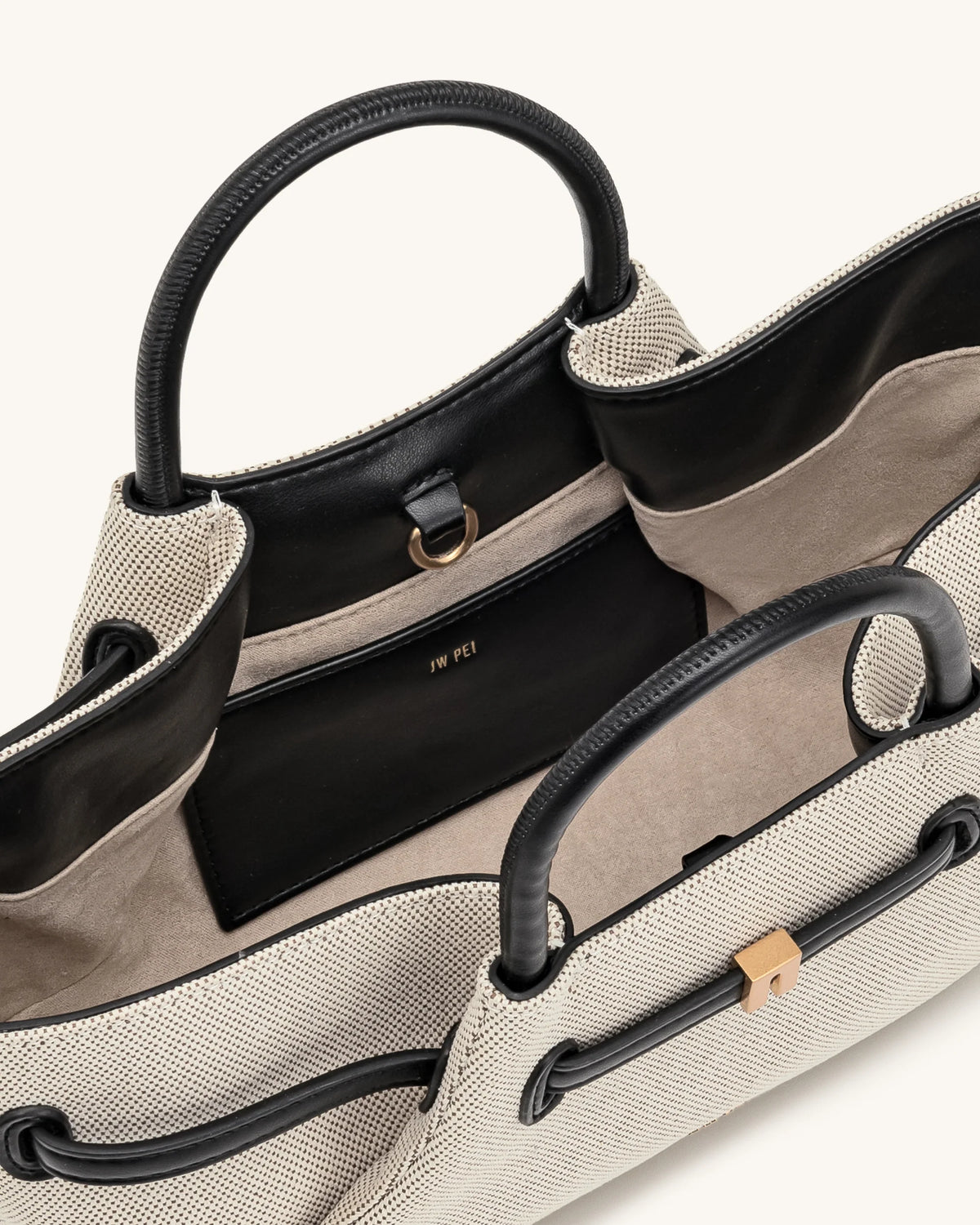 JW PEI Maeve Dachshund Metal Charm Tote Bag (Black Canvas)