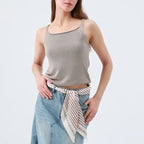 Striped Satin Silky Skinny Scarf (Cream)