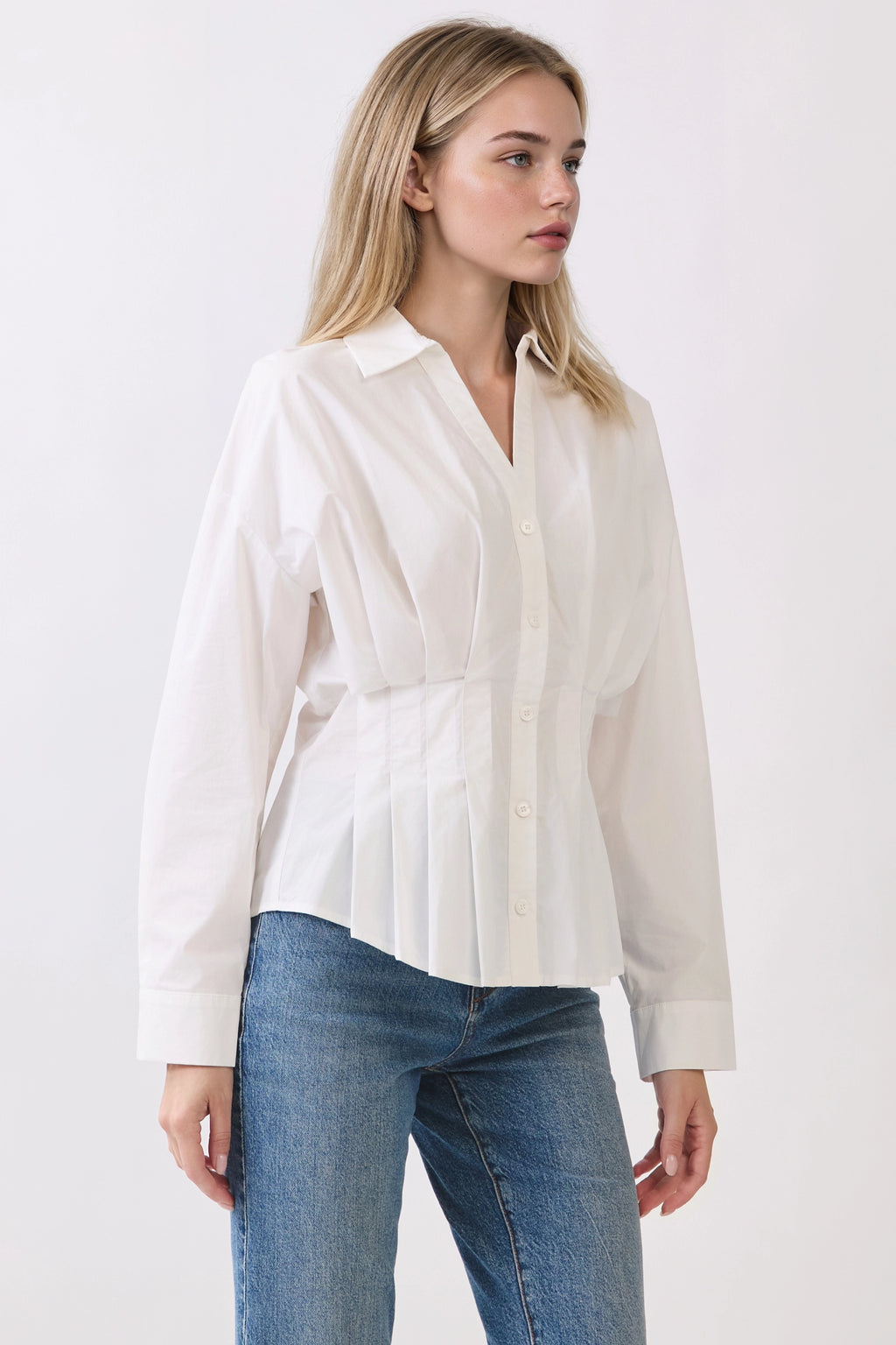 Pleaded Button Down Shirt