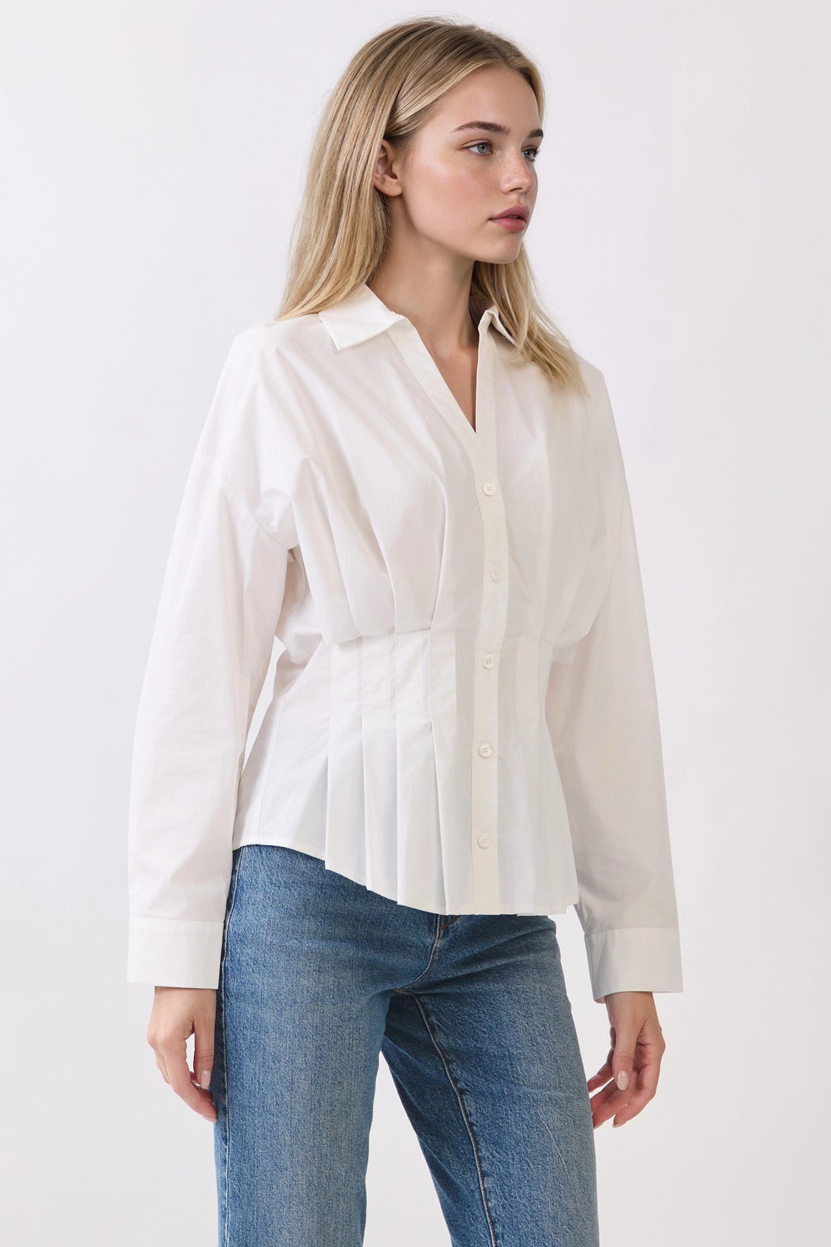 Pleaded Button Down Shirt