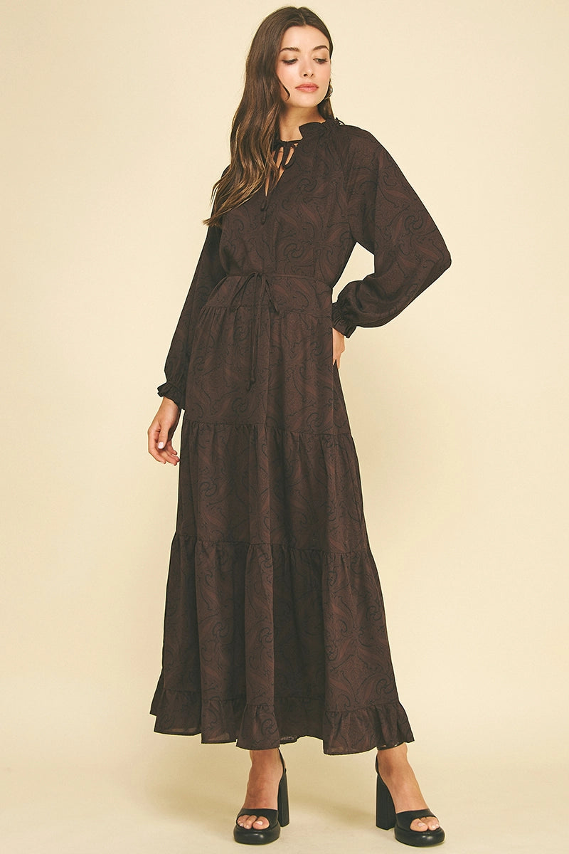 Paisley Print Tiered Maxi Dress