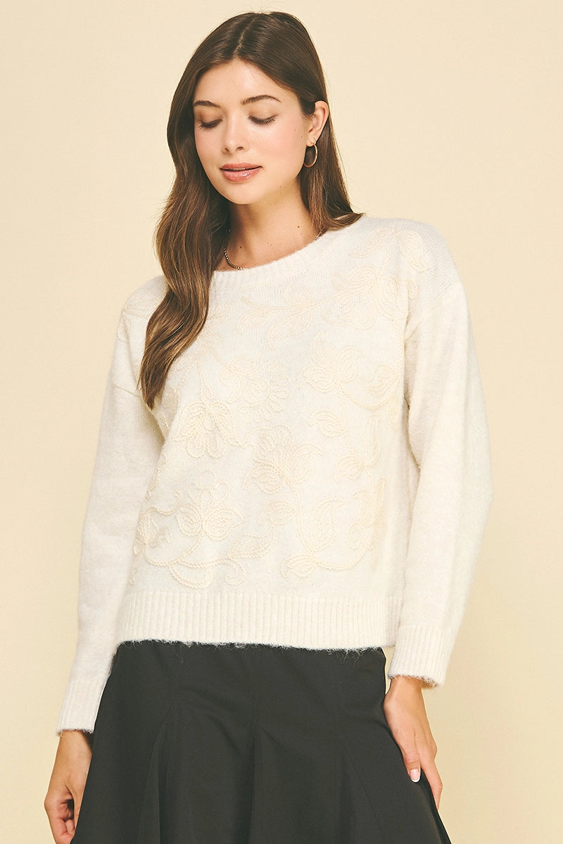 Embroidered Floral Knit Sweater